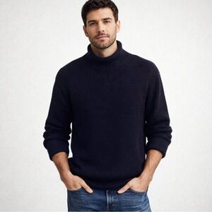 J.Crew Always Oarsman Navy Blue Chunky Knit Rollneck Sweater SZ Small Fisherman
